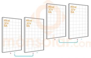 serie-paralelo conexión de placas solares