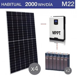 kit solar con baterías OPzS uso habitual consumo de 2000Wh/día