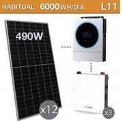 Kit solar Litio 5600W potencia y 6000Wh/día con batería de 14,4kwh - L11